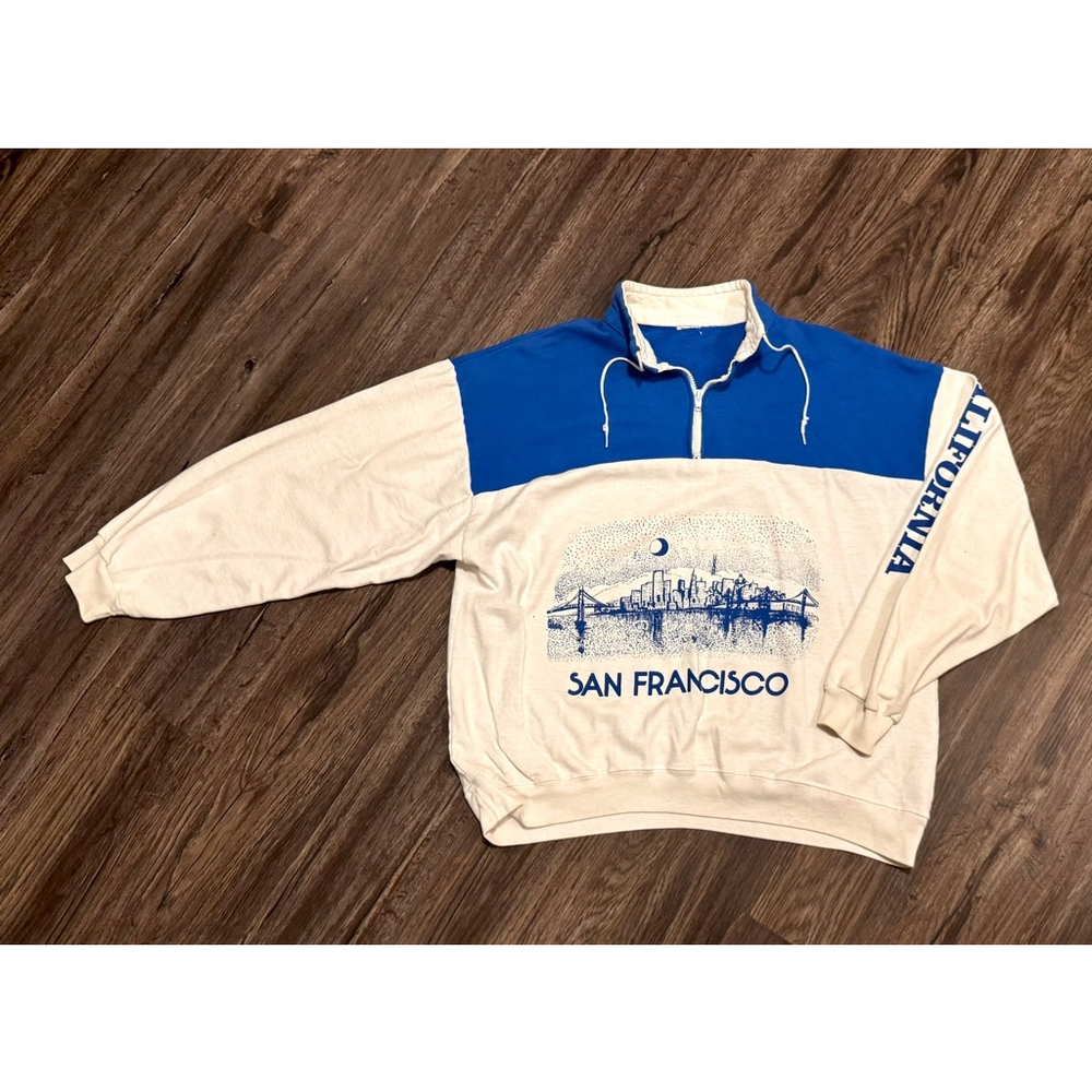 Vintage 80s-90s San Francisco Colorblock 1/4 Zip Sweatshirt Golden Gate Sz Med - Picture 2 of 8